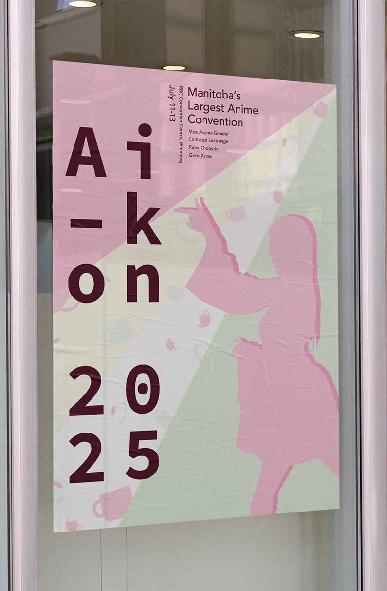 Pink Poster with a silhouette of a girl dancing. It's on a window.