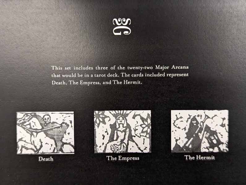 Card that has little pictures of all three previous cards on it, being the skeleton, the woman, and the man.